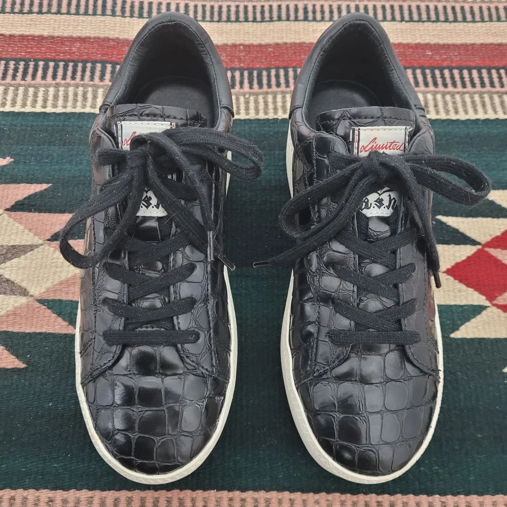 ASH Cult Platform Black Leather Sneakers‎ Size US 8 EU 38 Croc Embossed Low Top